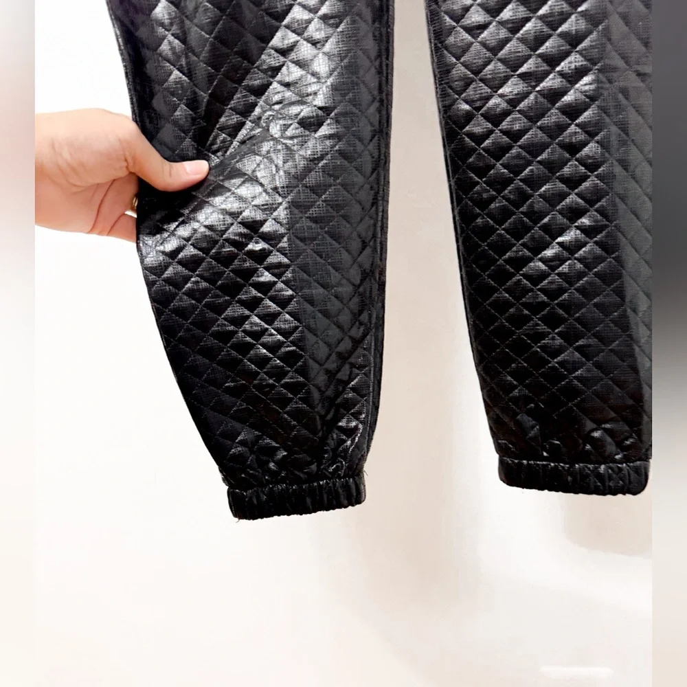 Girls Mia‎ New York Quilted Sleeveless Jumpsuit Faux Leather Shiny Black Large